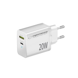 ESPERANZA QUICK POWER CHARGER 20W USB-C PD 20W / USB-A QC 3.0 18W WHITE
