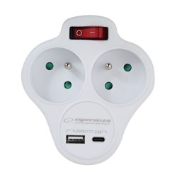 ESPERANZA ELEC. SOCKET SPLITTER 2 SOCKETS USB-C USB-B SWITCH WHITE