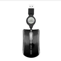  ESPERANZA CELANEO 3D WIRED OPTICAL MOUSE USB WITH RETRACTABLE CABLE BLACK